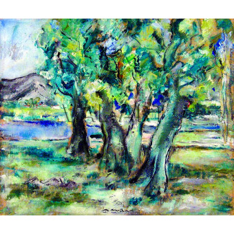 РЕПРОДУКЦИИ НА КАРТИНИ Пейзаж с четири дървета. На гърба – пейзаж от Гърция (1934)